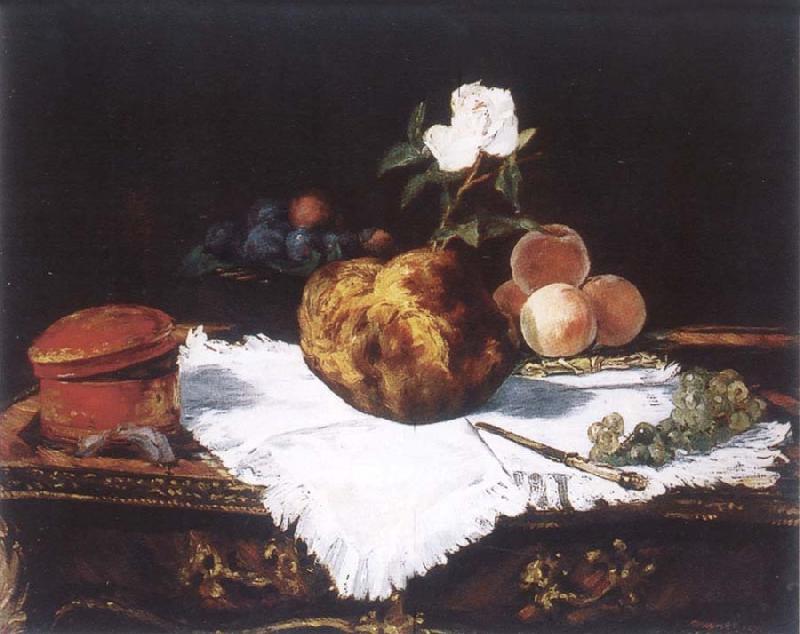 Edouard Manet Brioche with flower and fruits oil painting image